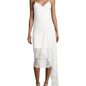 NWT MILLY Gisele Lace Midi Dress w/ Side Cascade, White, Size 0